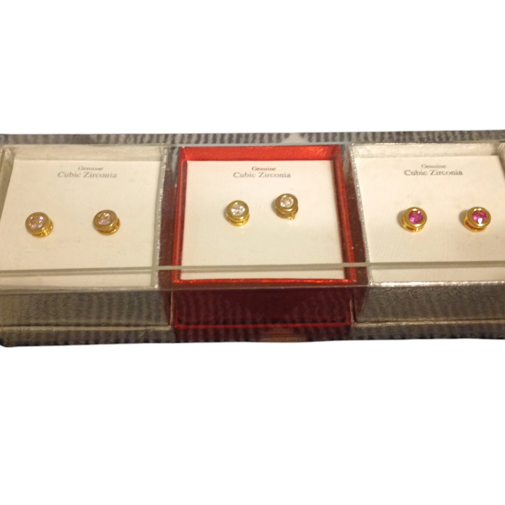 Chico's Gold and Pink Round Stud Earrings